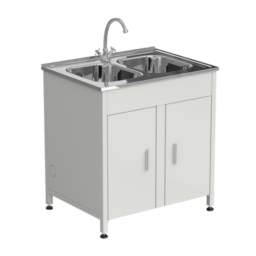 Стол-мойка 800x600x850 мм, c двумя раковинами и смесителем, материал мойки - НЕРЖАВЕЮЩАЯ СТАЛЬ