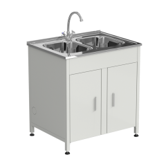 Стол-мойка 800x600x850 мм, c двумя раковинами и смесителем, материал мойки - НЕРЖАВЕЮЩАЯ СТАЛЬ