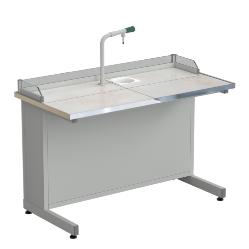 Стол ученический с подводом воды, с бортиком 1212х610х840, раб. поверхность - КЕРАМИКА