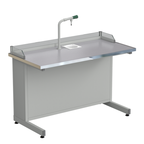 Стол ученический с подводом воды, с бортиком 1212х610х840, раб. поверхность - МОНОЛИТНЫЙ КЕРАМОГРАНИТ