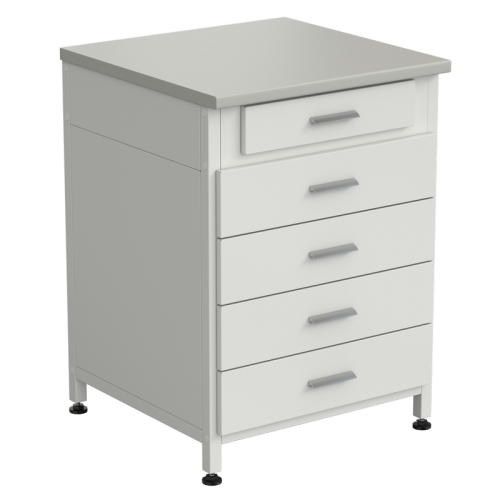 Тумба 5 ящиков 610х600х850, верхний ящик - роликовые направляющие, нижние ящики - направляющие полного выдвижения, ЛАМИНАТ СЕРЫЙ