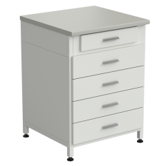 Тумба 5 ящиков 610х600х850, верхний ящик - роликовые направляющие, нижние ящики - направляющие полного выдвижения, ЛАМИНАТ СЕРЫЙ