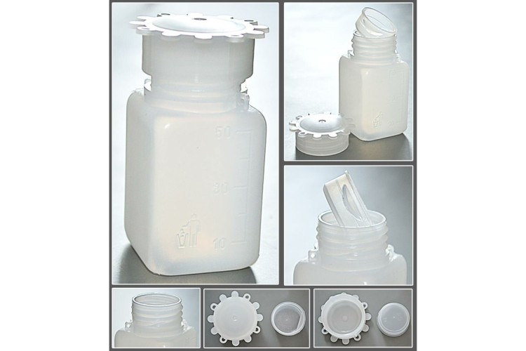 Емкость для общелабораторного применения (бутылка квадратная) 50 мл, с делениями, ПЭВП, Aptaca