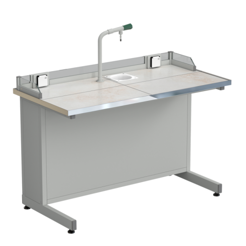 Стол ученический с подводом воды, с бортиком и розетками 1212х610х840, раб. поверхность - КЕРАМИКА