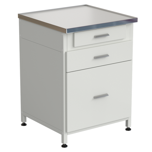 Тумба 3 ящика 610х610х850, верхний ящик - роликовые направляющие, нижние ящики - направляющие полного выдвижения, LABGRADE-лайт