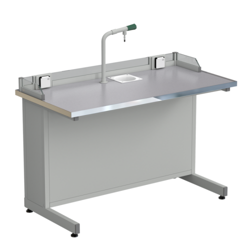 Стол ученический с подводом воды, с бортиком и розетками 1212х610х840, раб. поверхность - МОНОЛИТНЫЙ КЕРАМОГРАНИТ