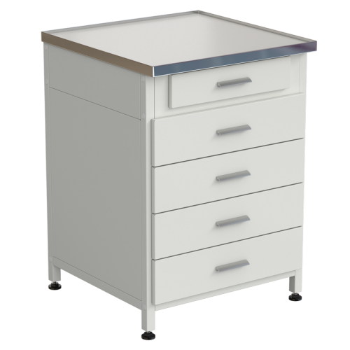 Тумба 5 ящиков 610х610х850, верхний ящик - роликовые направляющие, нижние ящики - направляющие полного выдвижения, LABGRADE-лайт