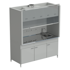 Шкаф вытяжной с мойкой из НС и смесителем с ВЗБ светильником 1800х900х2145 мм, раб. поверхность - НЕРЖАВЕЮЩАЯ СТАЛЬ