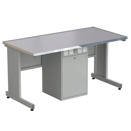 Стол ученический с сервисной стойкой, с электрикой 1500х750х760, раб. поверхность - МОНОЛИТНЫЙ КЕРАМОГРАНИТ