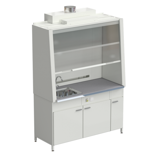 Шкаф вытяжной с одной мойкой из НС без электрики 1520х750х2160 мм, раб. поверхность - МОНОЛИТНЫЙ КЕРАМОГРАНИТ