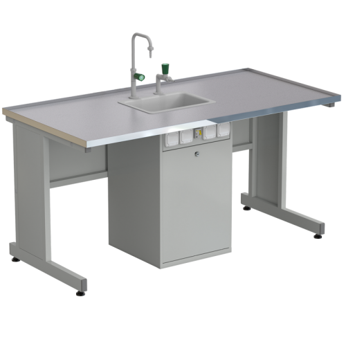 Стол ученический с сервисной стойкой, с электрикой, с подводом воды 1500х750х760, раб. поверхность - МОНОЛИТНЫЙ КЕРАМОГРАНИТ