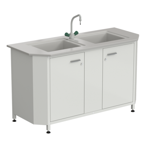 Мойка торцевая с двумя раковинами и смеситем 1450х600х850