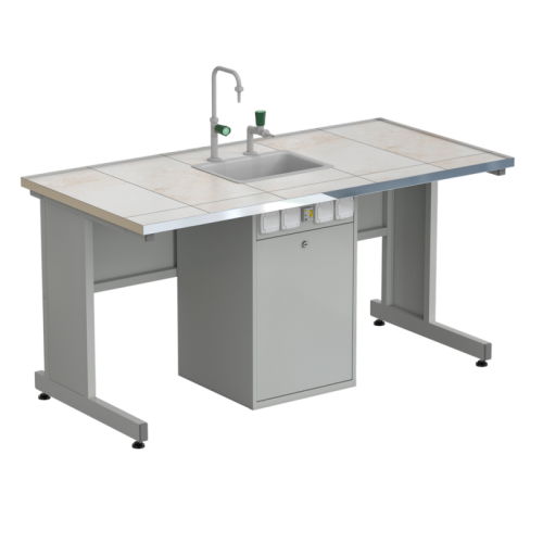 Стол ученический с сервисной стойкой, с электрикой, с подводом воды 1515х750х760, раб. поверхность - КЕРАМИКА