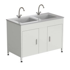 Стол-мойка двойная 1200х600х850 мм, с двумя раковинами и 2-мя смесителями, материал раковины - СТЕКЛОПЛАСТИК