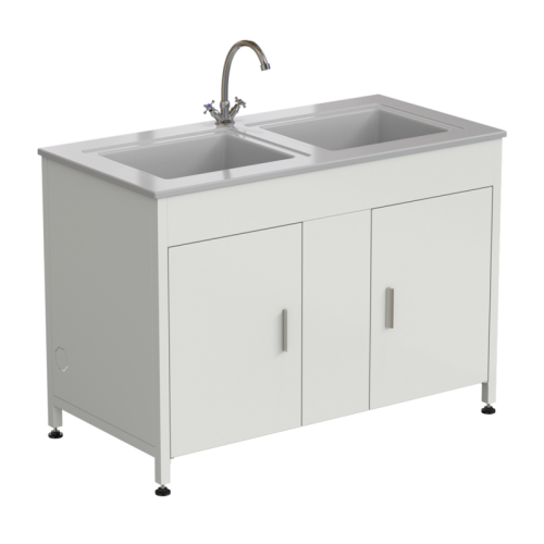 Стол-мойка двойная 1200х600х850 мм, с двумя раковинами и одним смесителем, материал раковины - СТЕКЛОПЛАСТИК