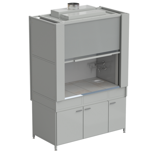 Шкаф вытяжной с коконом из стеклопластика с водой с ВЗБ светильником 1500х820х2240 мм, раб. поверхность - КЕРАМИКА