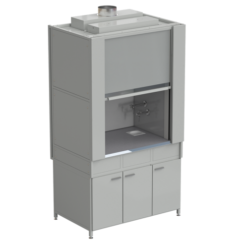 Шкаф вытяжной с коконом из стеклопластика с водой с ВЗБ светильником 1200х820х2240 мм, раб. поверхность - МОНОЛИТНЫЙ КЕРАМОГРАНИТ